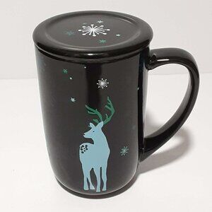 David's Tea Nordic Color Changing Coffee Tea Mug w/ lid Reindeer Snow Christmas
